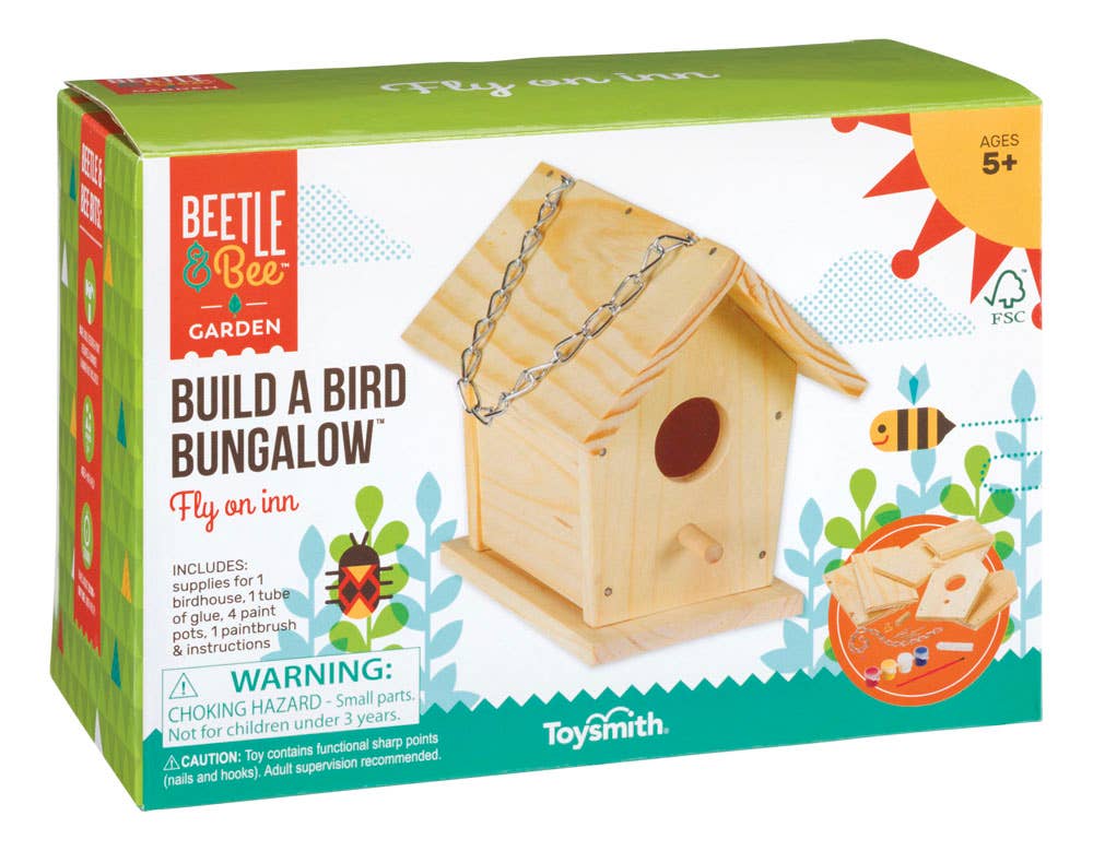 Toysmith - Beetle & Bee Build A Bird Bungalow, Backyard Birdhouse Kit